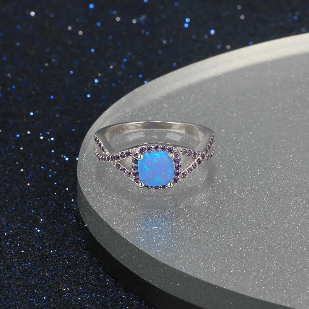 Classic Opal Stone Rings 925 Sterling Silver Criss-Cross Shaped Opal Wedding Ring