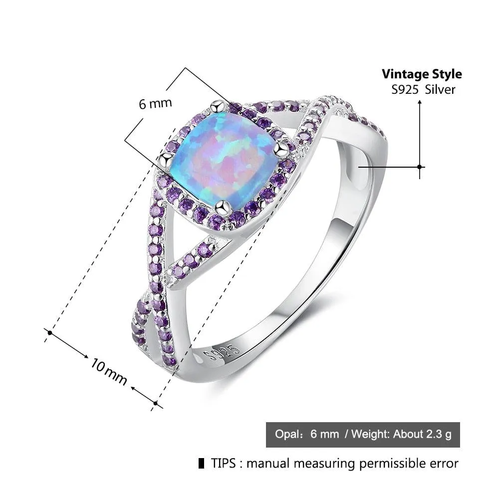 Classic Opal Stone Rings 925 Sterling Silver Criss-Cross Shaped Opal Wedding Ring