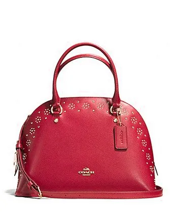 Coach Border Stud Cora Domed Satchel in Crossgrain Leather