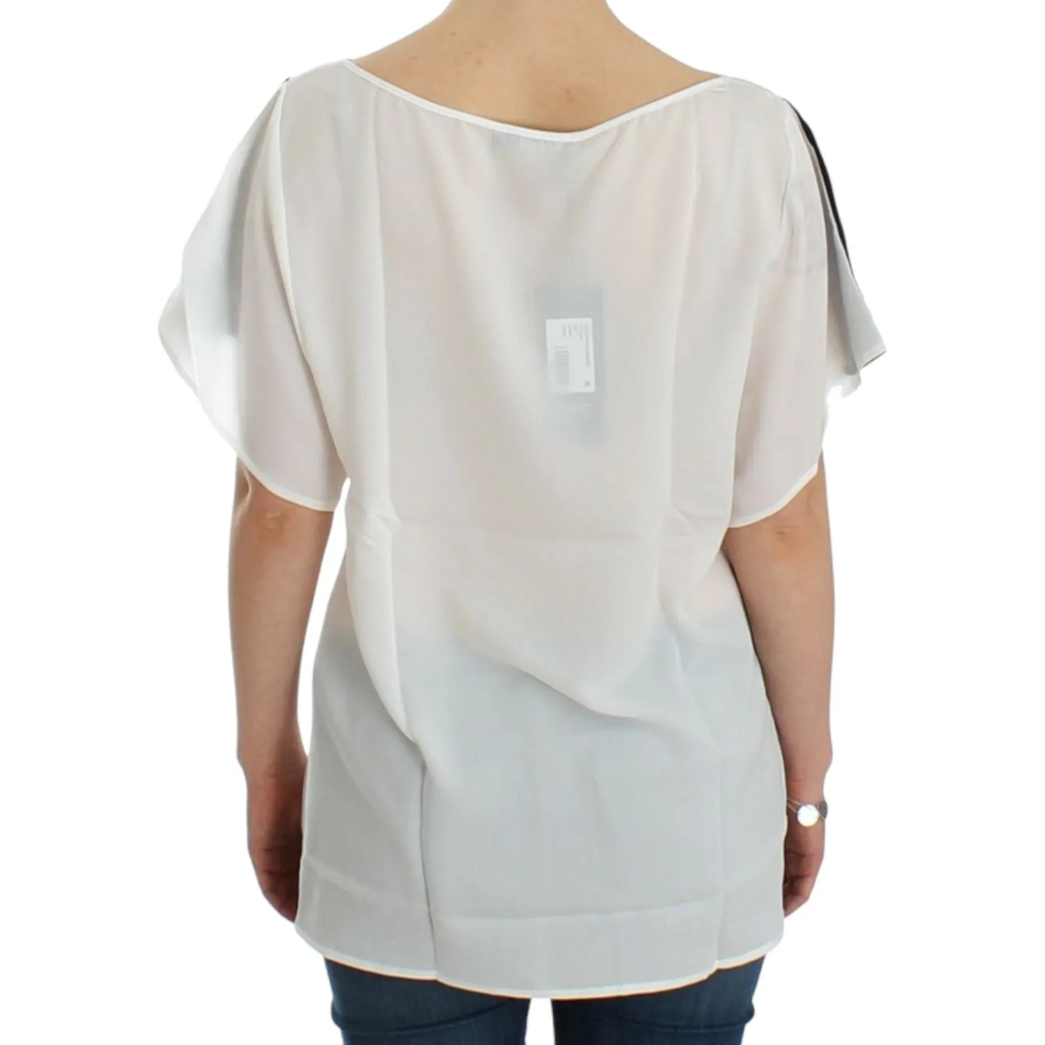 Costume National Chic White V-Neck Motive Print Tee