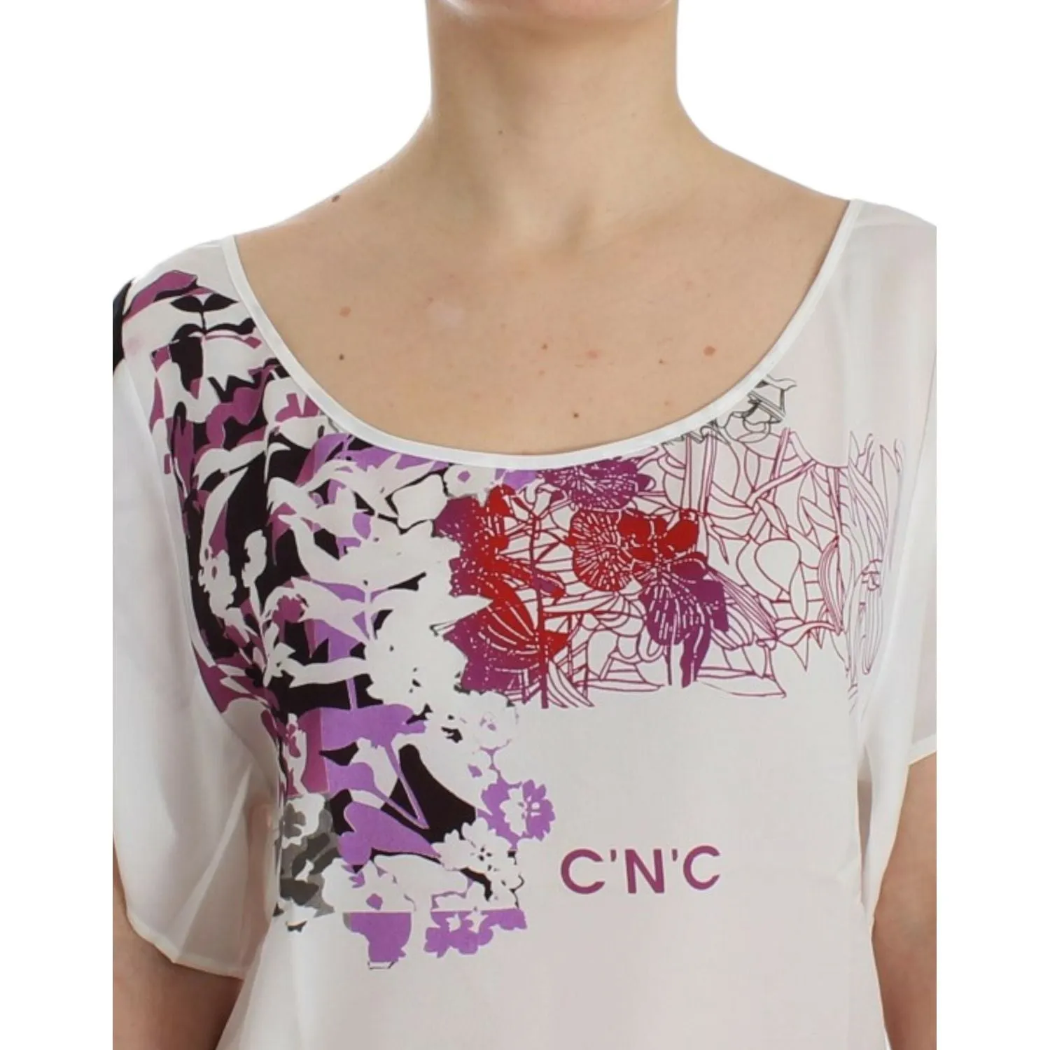 Costume National Chic White V-Neck Motive Print Tee