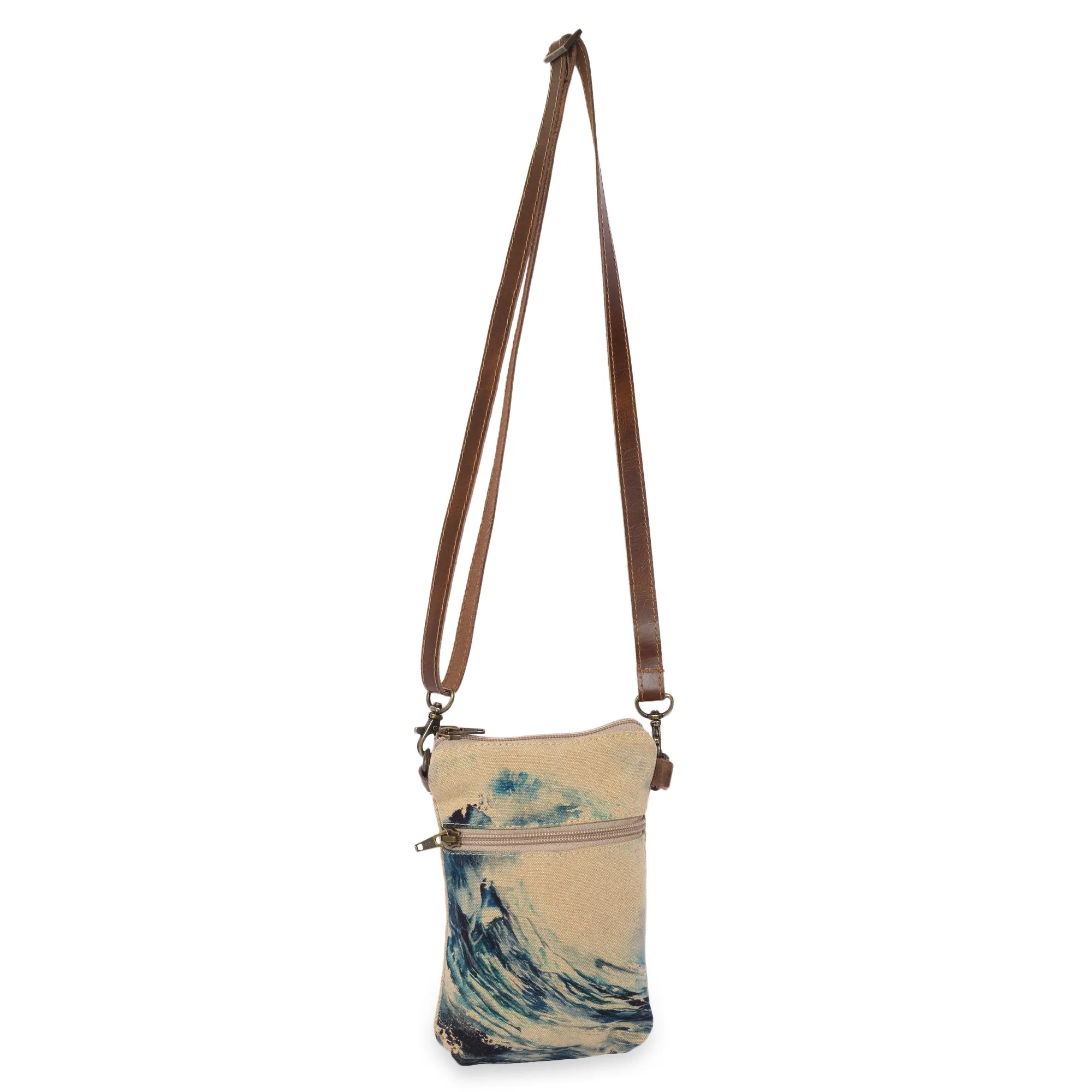 Cott N Curls "Great Wave" Cotton Canvas Sling Cellphone Bag