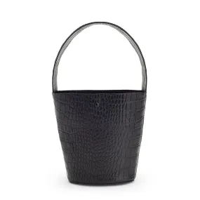 Croc-Embossed Wide Strap Mini Bucket Bag