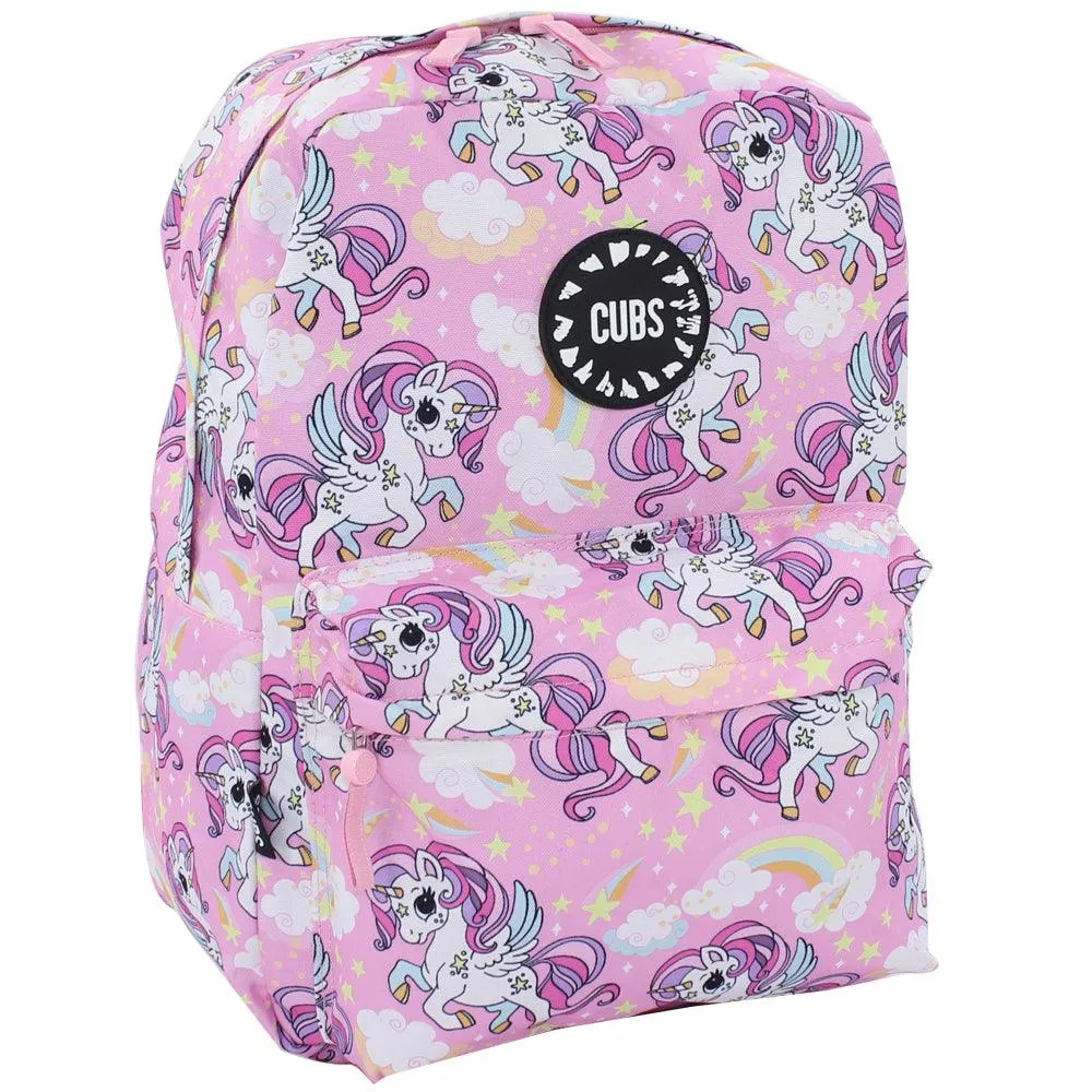 CUBS BABY PINK UNICORN AND RAINBOWS JUNIOR STUDENT BACKPACK