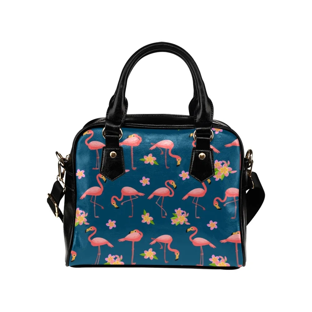 Cute Pink Flamingo Purse, Tropical Animal Black Blue Print Small Shoulder Vegan Leather Women Designer Zipper Strap Handbag Crossbody Bag