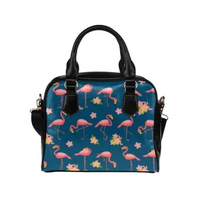 Cute Pink Flamingo Purse, Tropical Animal Black Blue Print Small Shoulder Vegan Leather Women Designer Zipper Strap Handbag Crossbody Bag