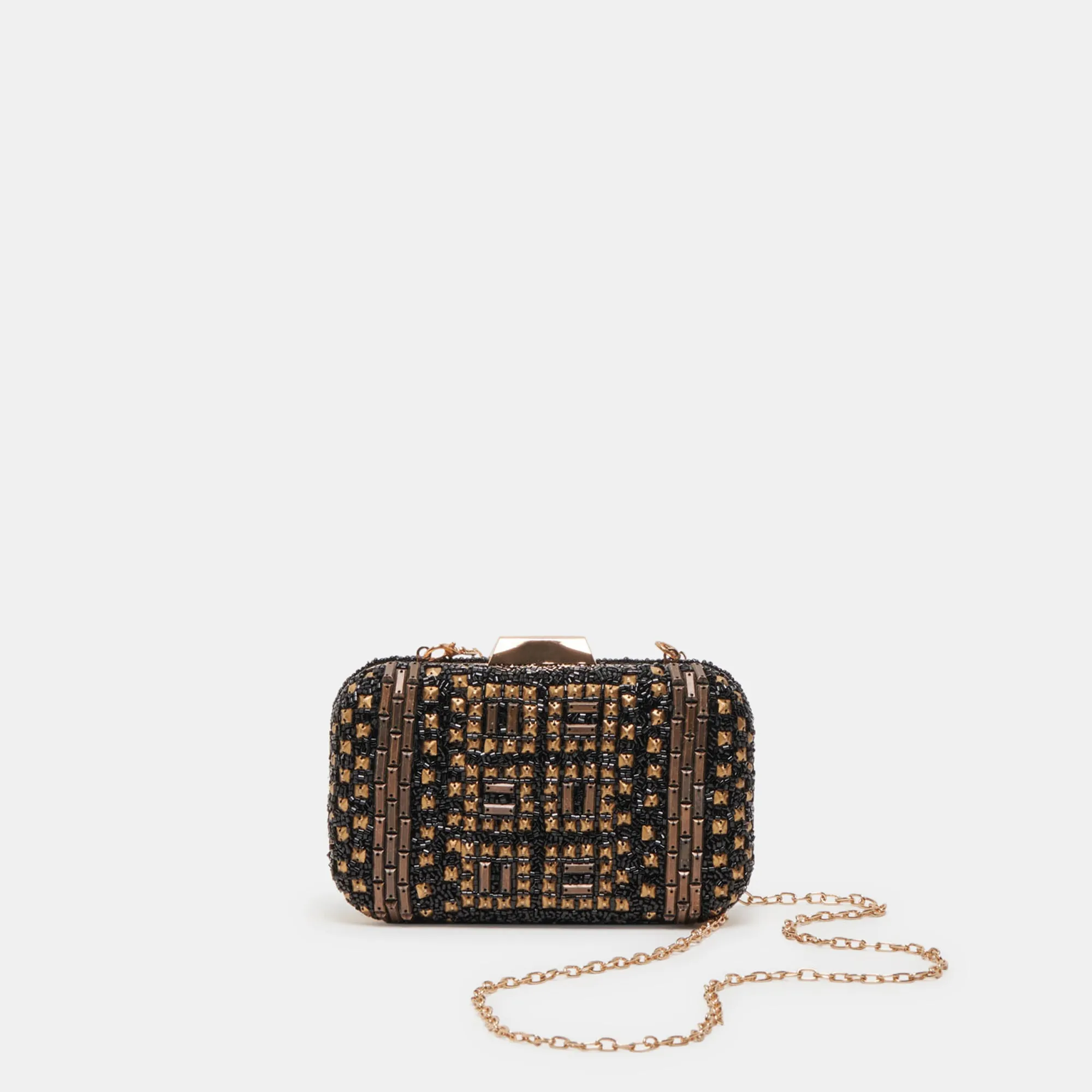 DAISY CLUTCH BLACK GOLD BEADED