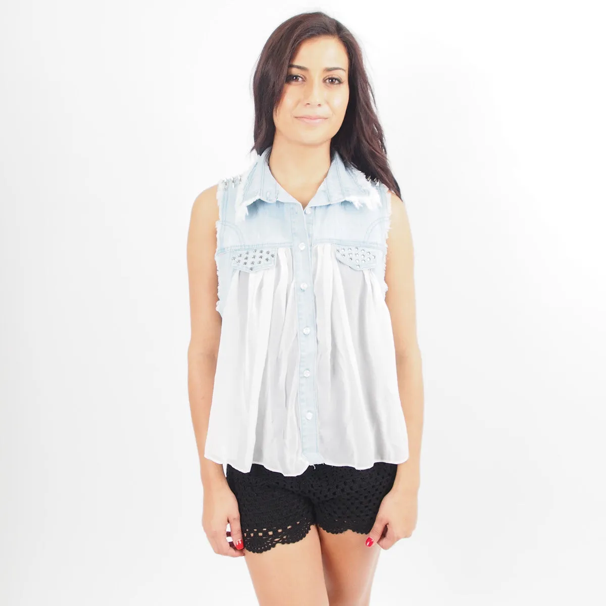 Denim & Chiffon Vest