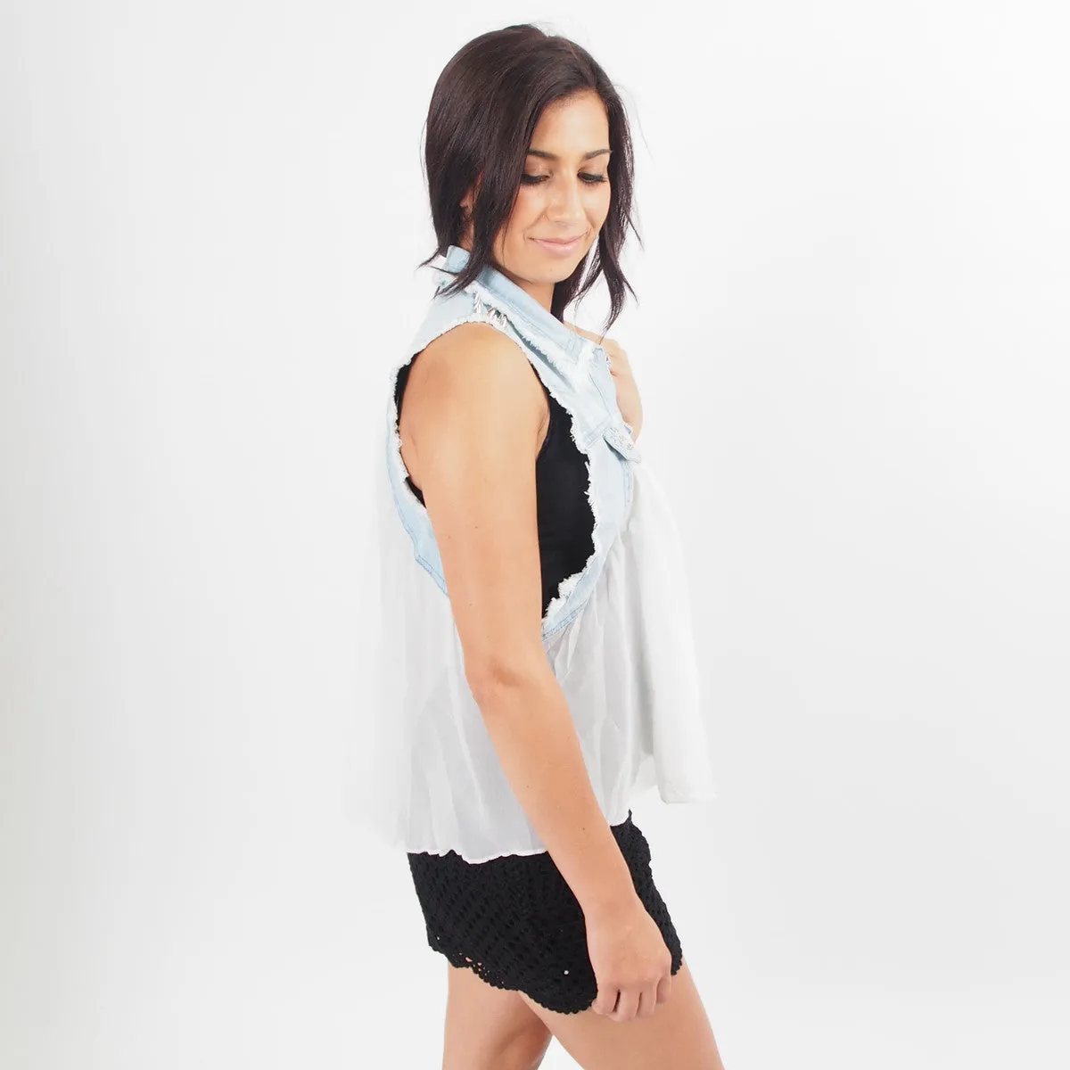 Denim & Chiffon Vest