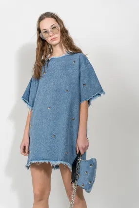 DENIM STUDDED CLASSIC T-SHIRT DRESS