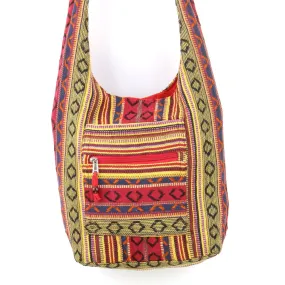 Diamond Pattern Canvas Sling Shoulder Bag - Red Blue