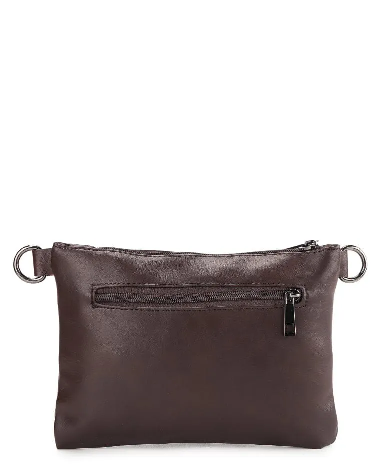 Distressed Leather Hand Strap Clutch Bag - Dark Brown