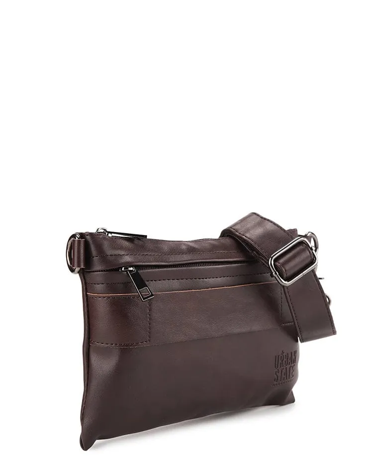 Distressed Leather Hand Strap Clutch Bag - Dark Brown