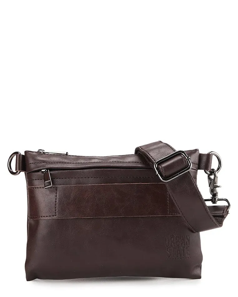 Distressed Leather Hand Strap Clutch Bag - Dark Brown