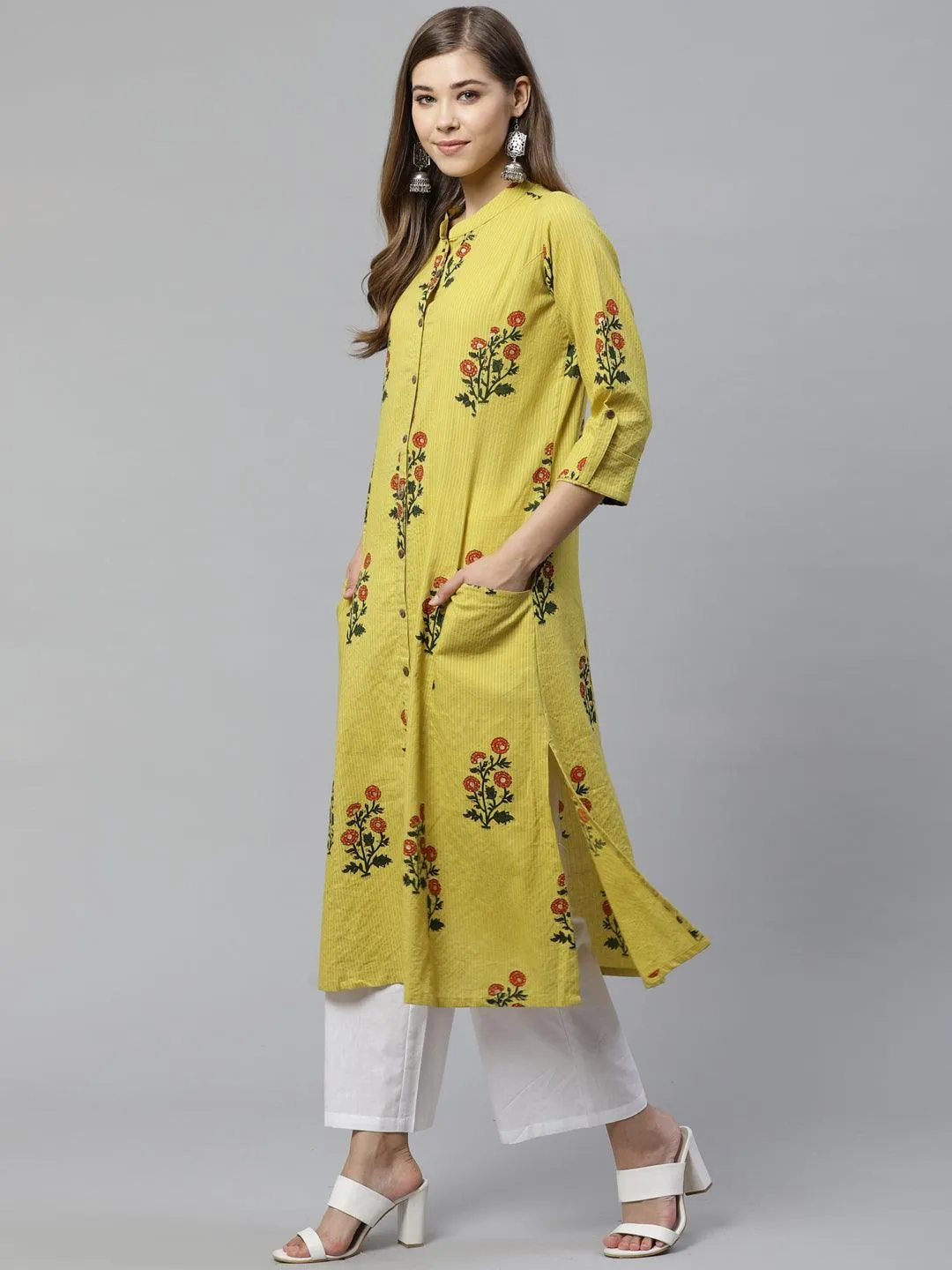 Divena Lemon Yellow Straight Cotton Kurta