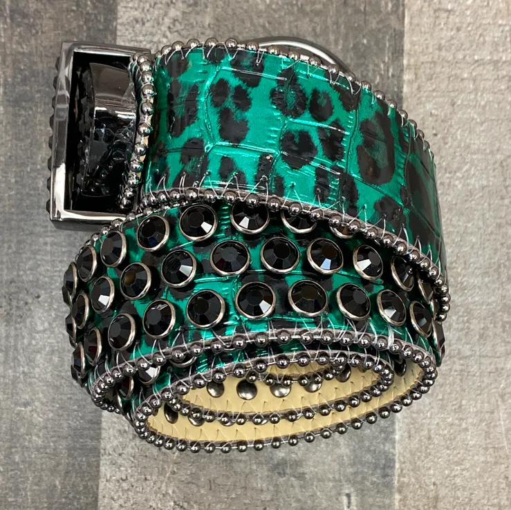 Dna Premium Wear- studded cheetah print belt (green)