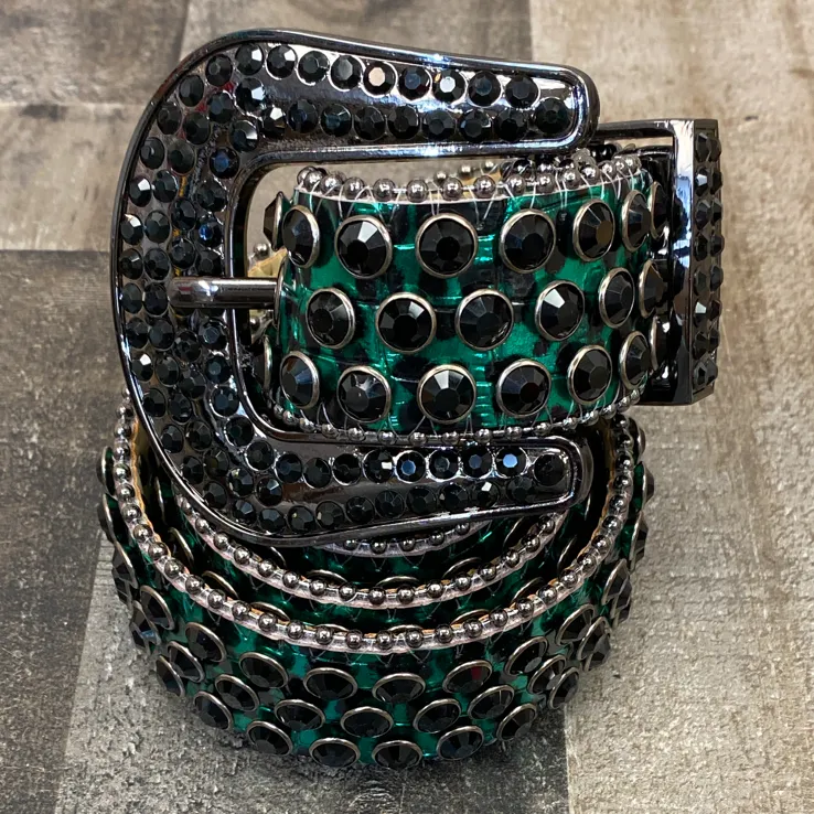 Dna Premium Wear- studded cheetah print belt (green)