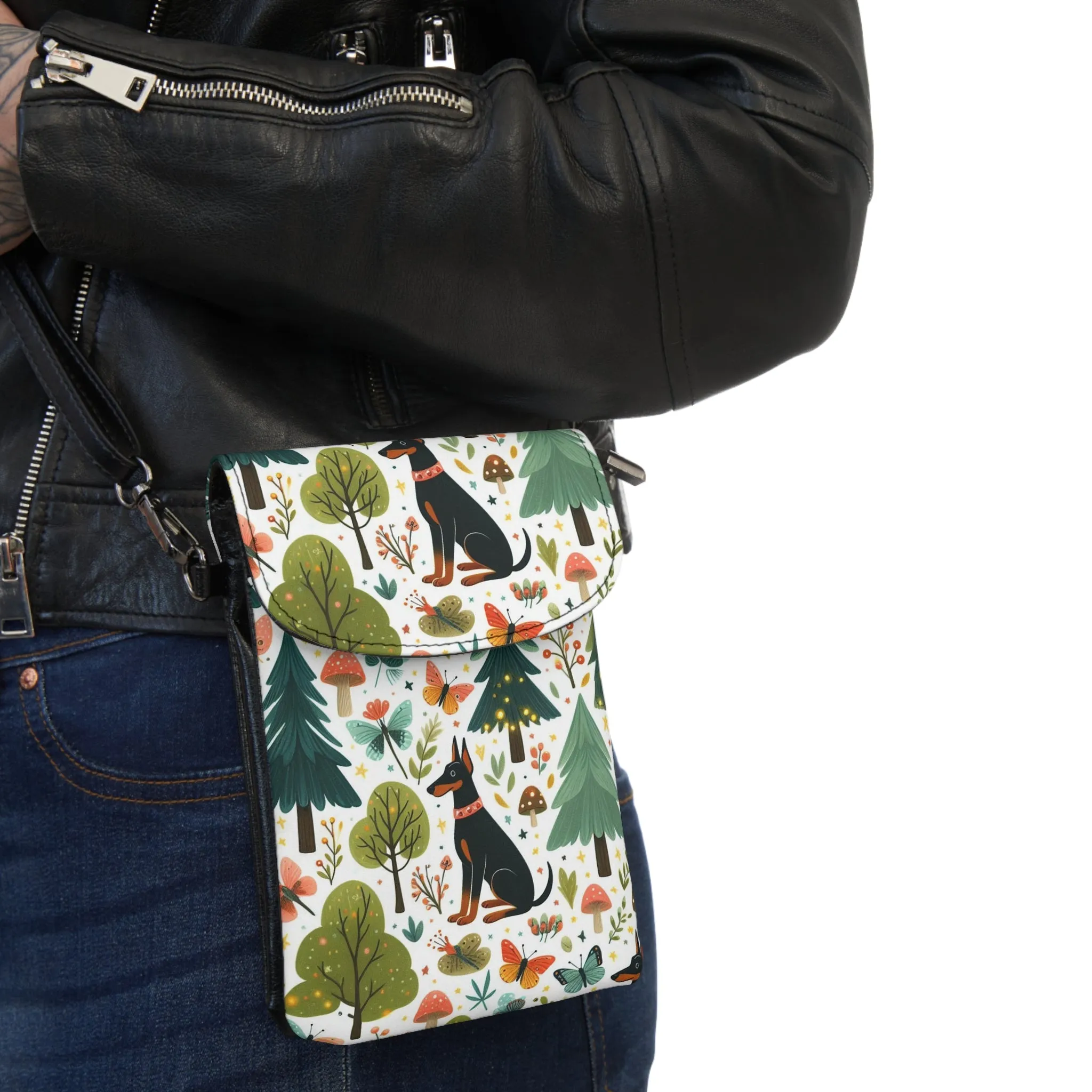 Doberman Woodland Scene - Small Cell Phone Wallet