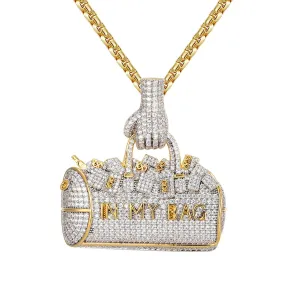 Dollar Bills Money In My Bag 3D Icy 14K Gold Tone Pendant