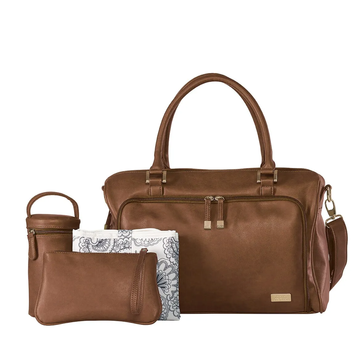 Double Zip Satchel Nappy Bag - Redwood Chestnut