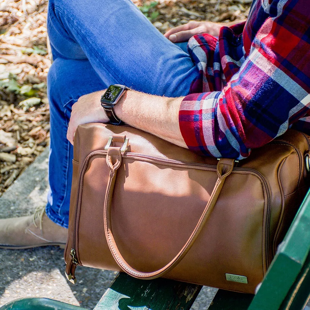 Double Zip Satchel Nappy Bag - Redwood Chestnut