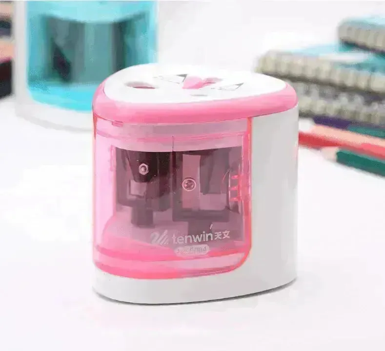 Electric pencil sharpener: child-safe, learning stationery for primary school.