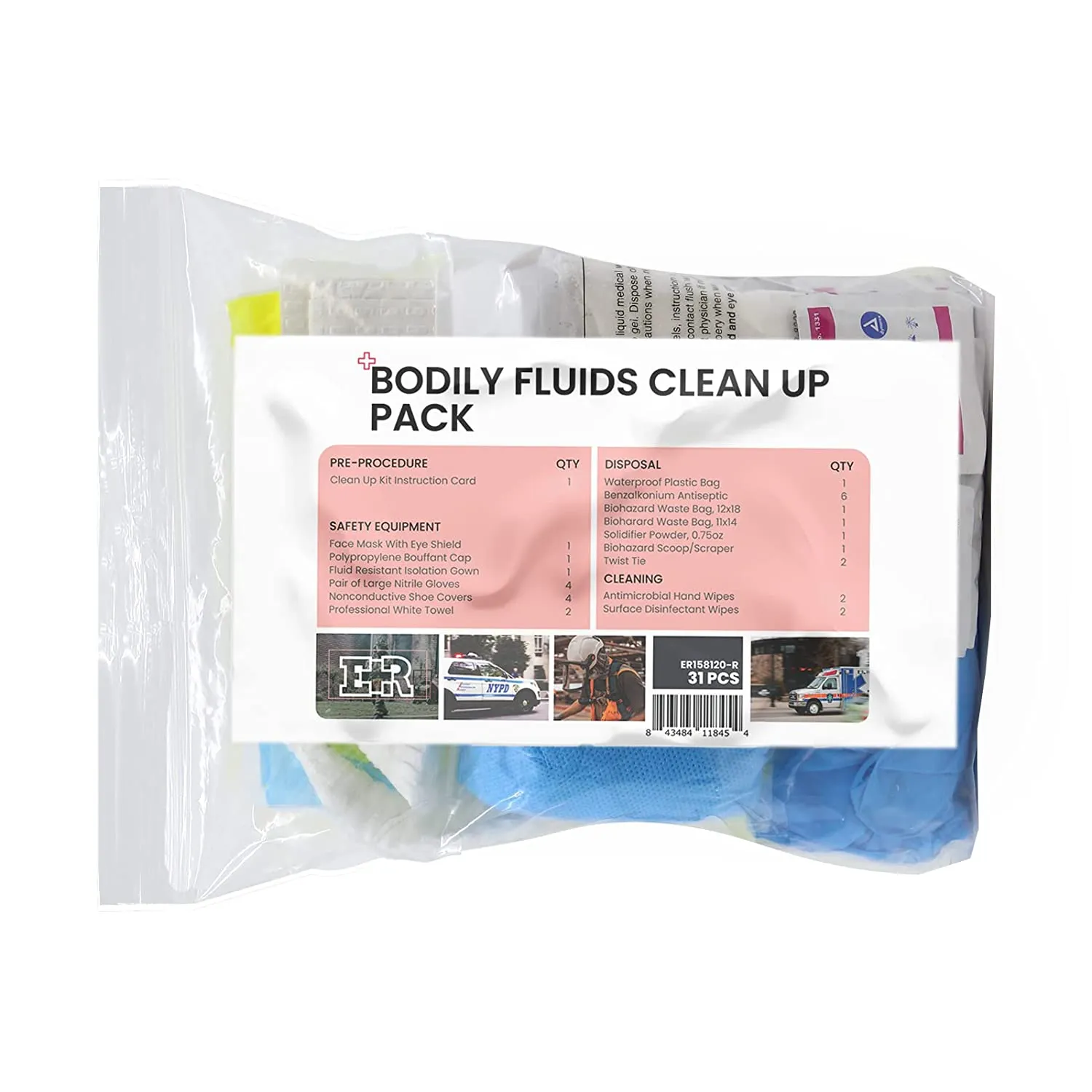 Ever Ready First Aid Bodily Fluids Clean Up Refill Kit with Instructions, OSHA Compliant - 31 Pieces