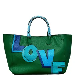 Everyday Vegan Leather Tote - Hand Painted LOVE