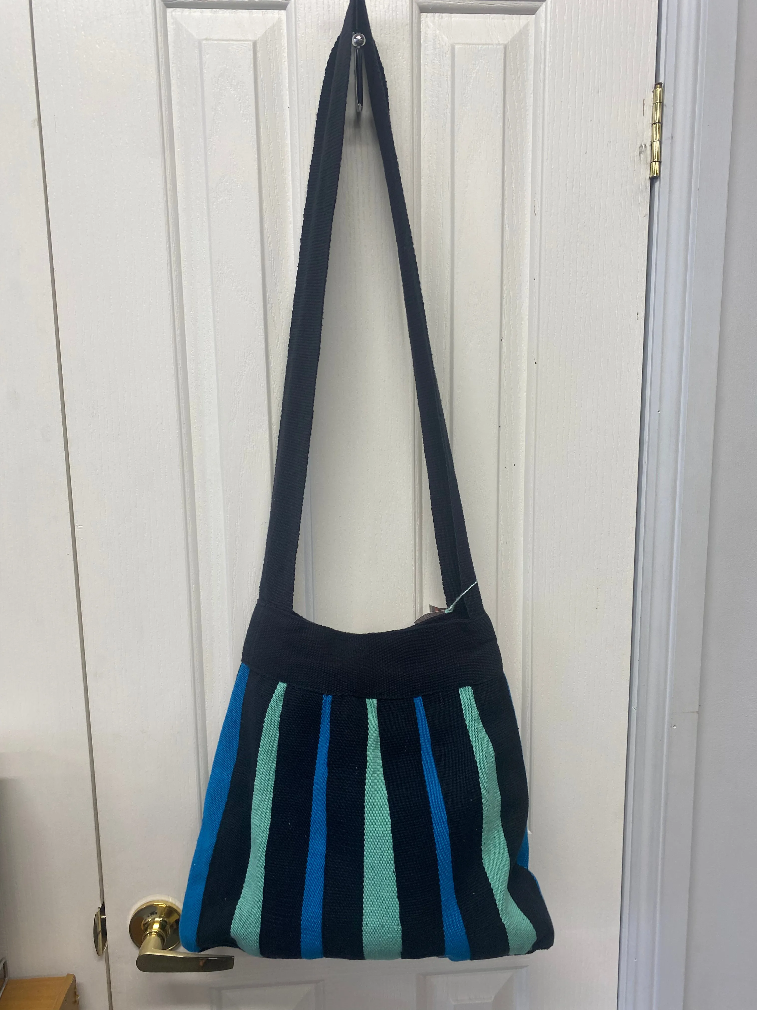 Fair Trade Long Handled Handbag - Green, Blue and White