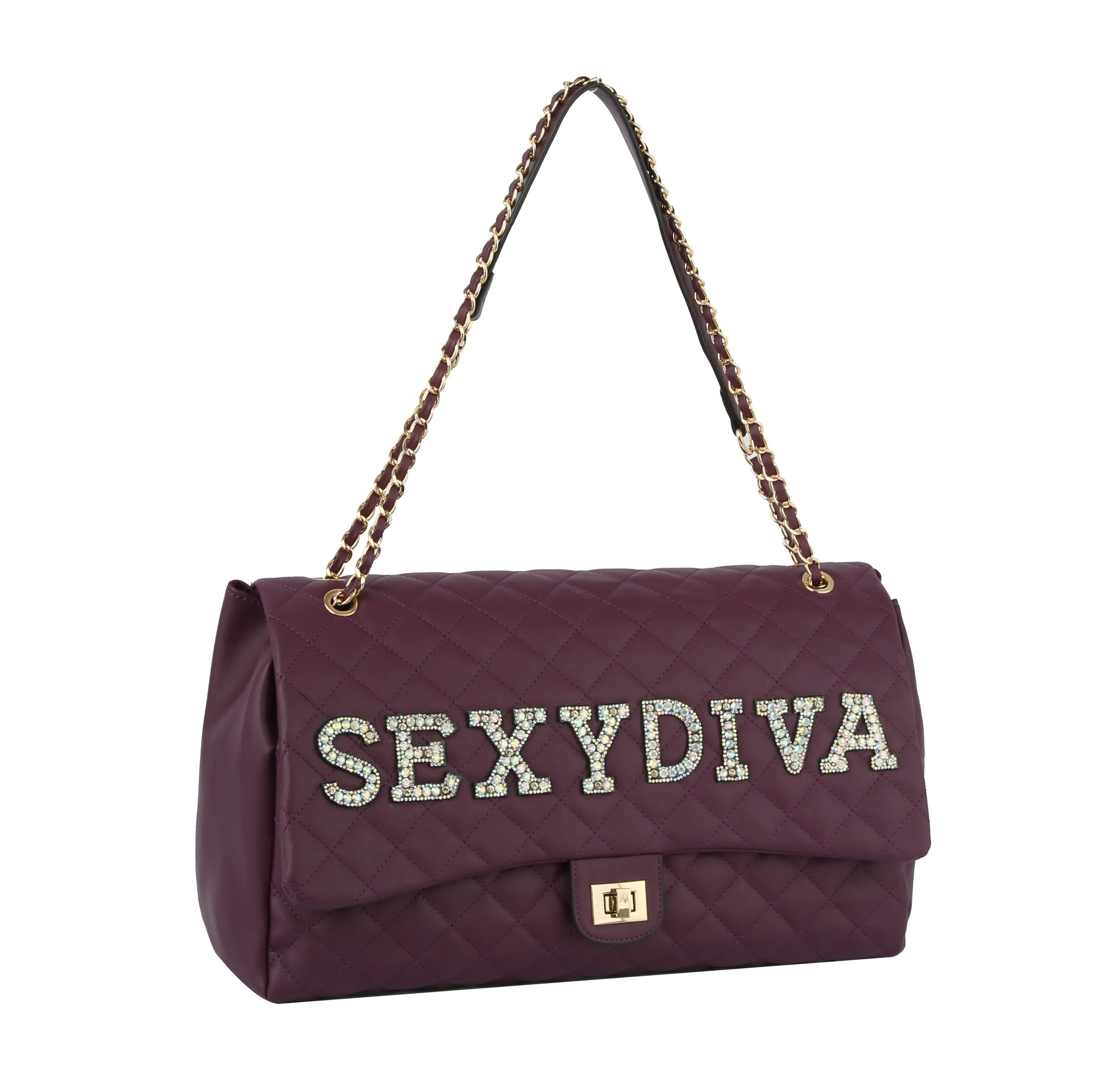 Fashion Oversize Quilted Satchel with SEXYDIVA Letter studded by hfstylish