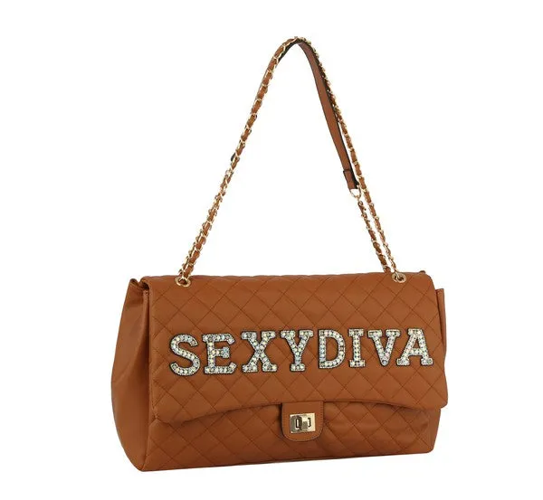 Fashion Oversize Quilted Satchel with SEXYDIVA Letter studded by hfstylish