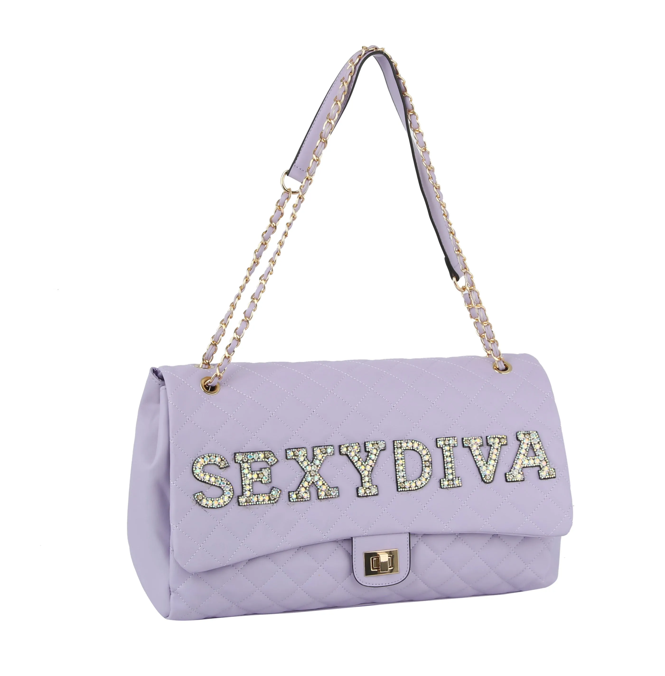 Fashion Oversize Quilted Satchel with SEXYDIVA Letter studded by hfstylish