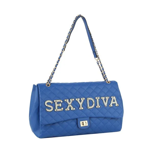 Fashion Oversize Quilted Satchel with SEXYDIVA Letter studded by hfstylish