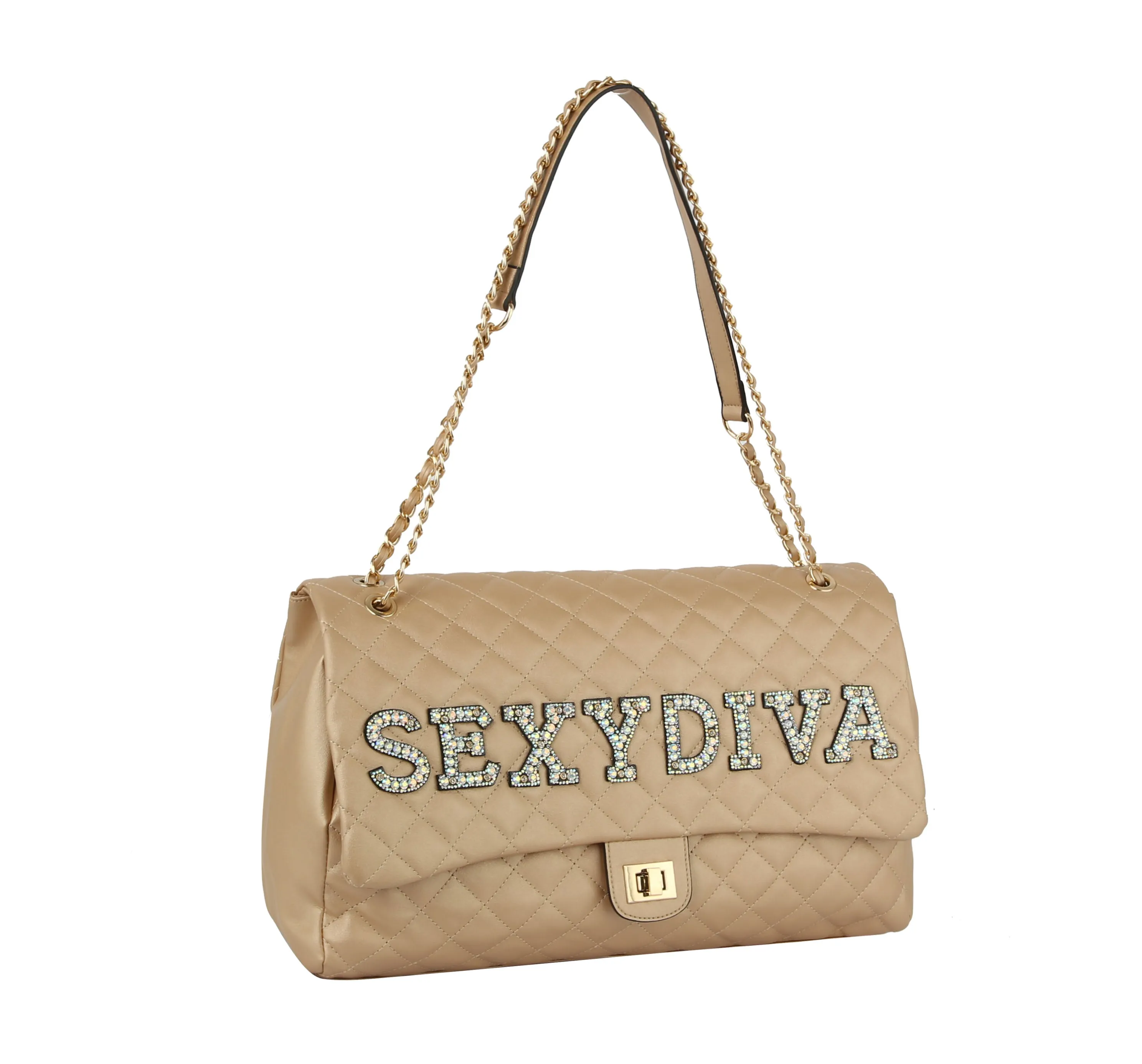 Fashion Oversize Quilted Satchel with SEXYDIVA Letter studded by hfstylish