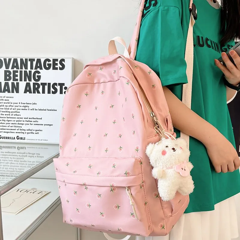 Female Floral Print Laptop College Backpack Fashion New Girl School Bag Women Cute Student Backpack Trendy Lady Kawaii Book Bags