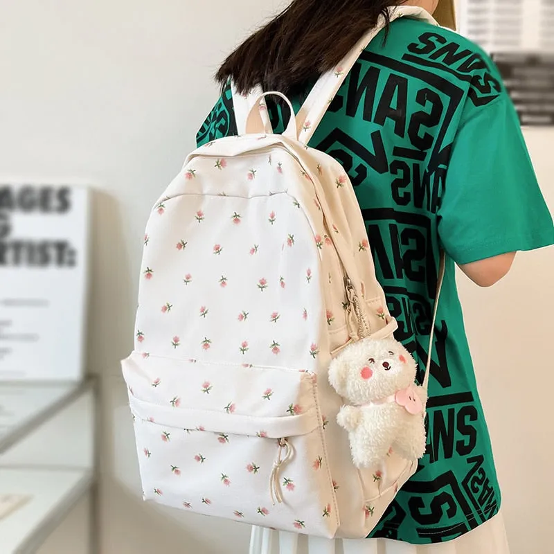 Female Floral Print Laptop College Backpack Fashion New Girl School Bag Women Cute Student Backpack Trendy Lady Kawaii Book Bags