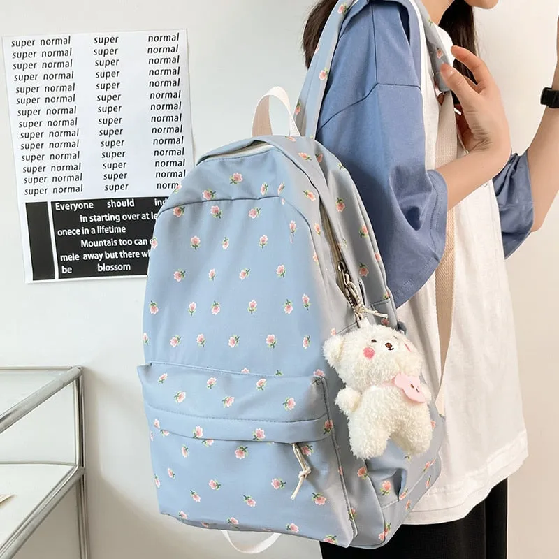 Female Floral Print Laptop College Backpack Fashion New Girl School Bag Women Cute Student Backpack Trendy Lady Kawaii Book Bags