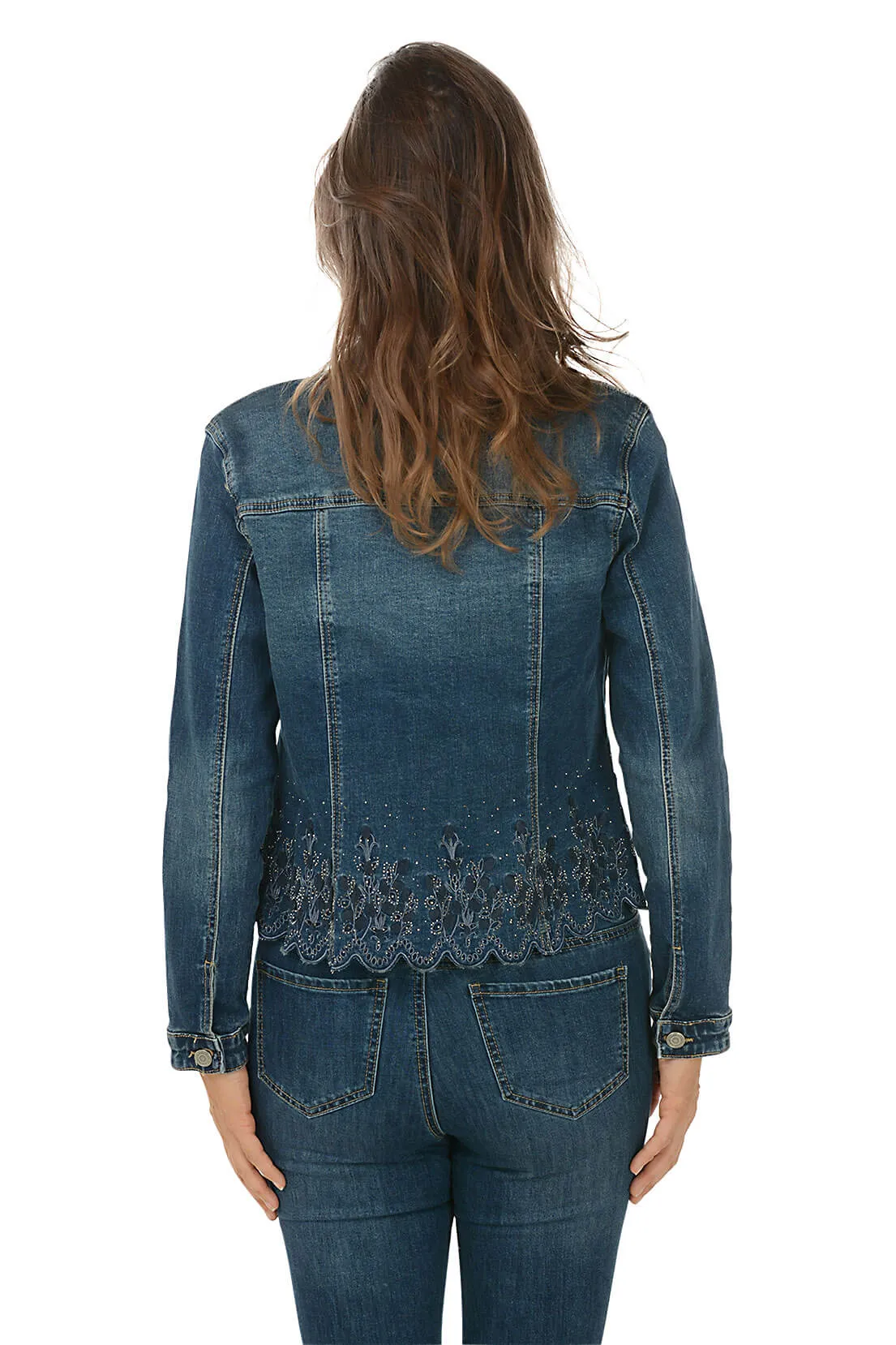 Floral Studded Scallop Denim Jacket