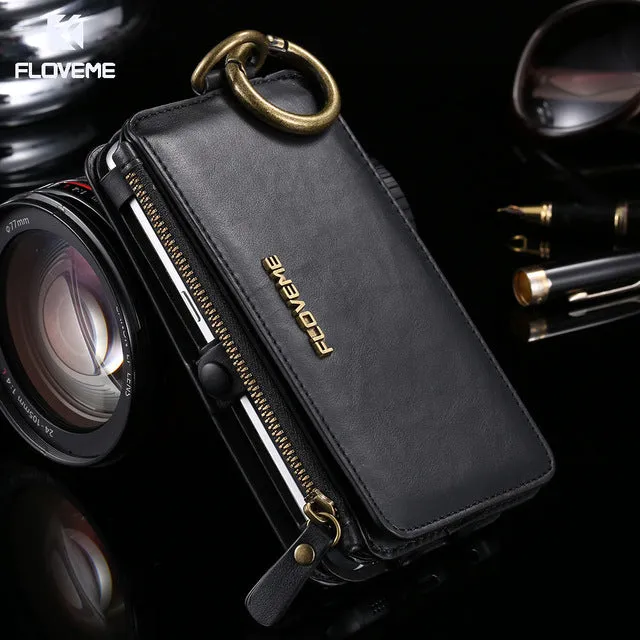 FLOVEME Retro Leather Phone Case For Samsung Galaxy S8 S8 Plus Card Wallet Phone Bag Cases For Samsung S6 S7 Edge Note 8 9 Cover