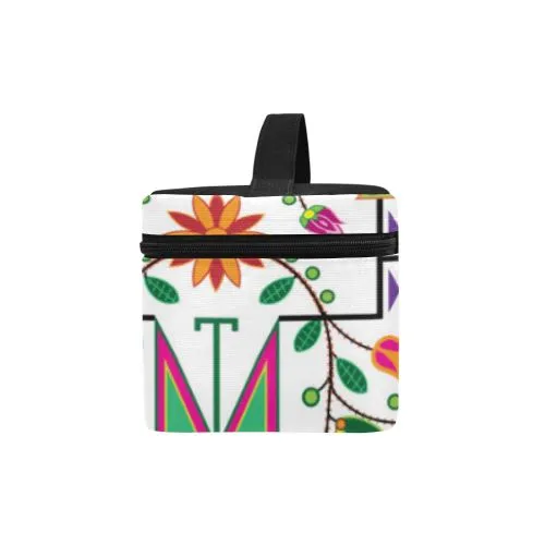 Geometric Floral Summer-White Cosmetic Bag/Large