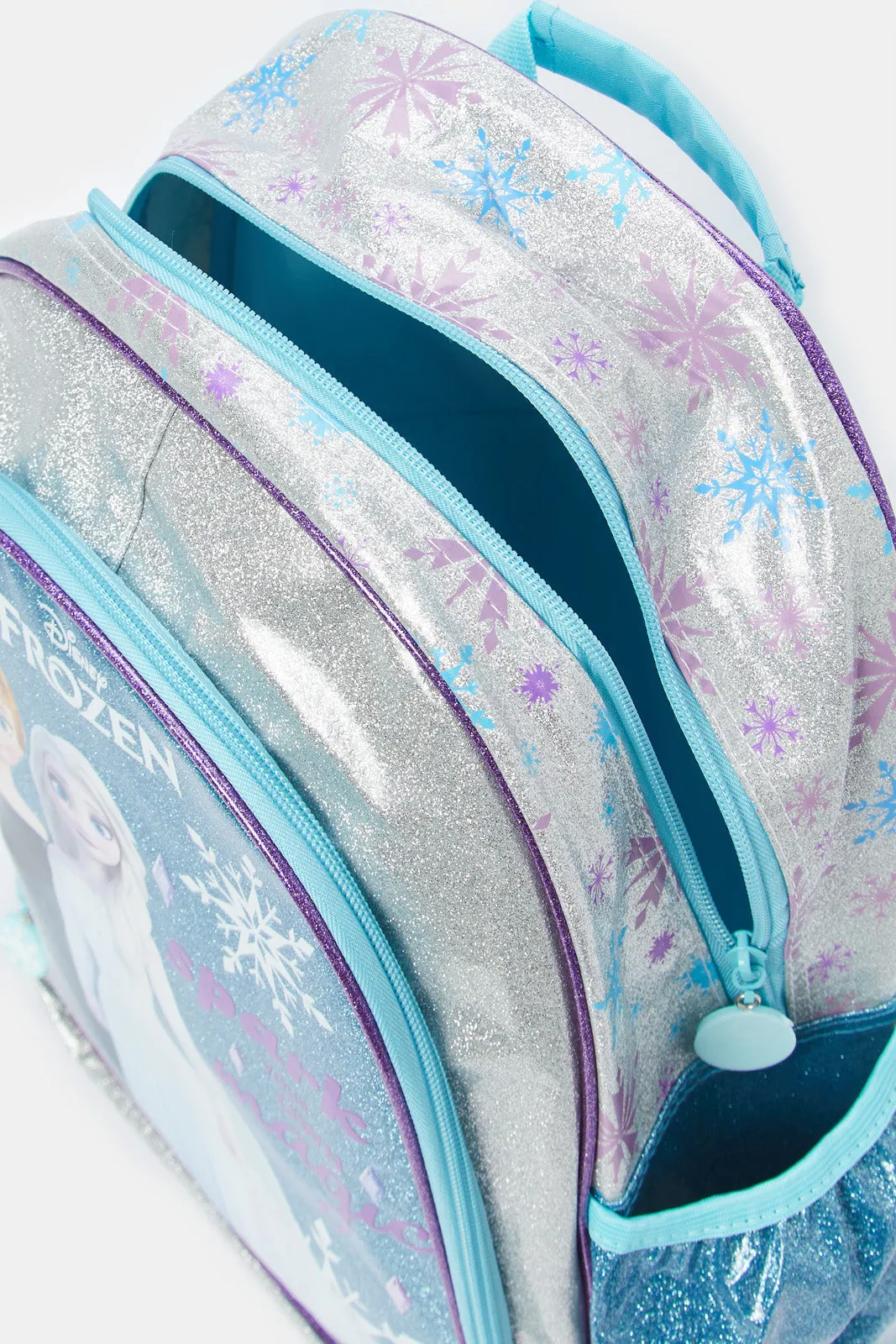 Girls Blue And Purple Frozen Print Backpack (16 Inch)