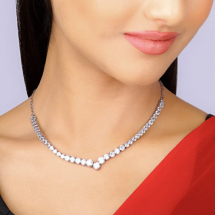 GIVA Silver Classic Zirconia Necklace