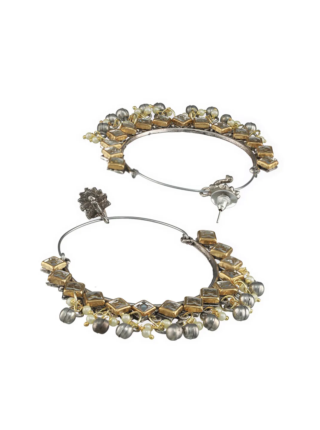 Gold-Plated Kundan Studded & Beaded Classic Hoop Earring