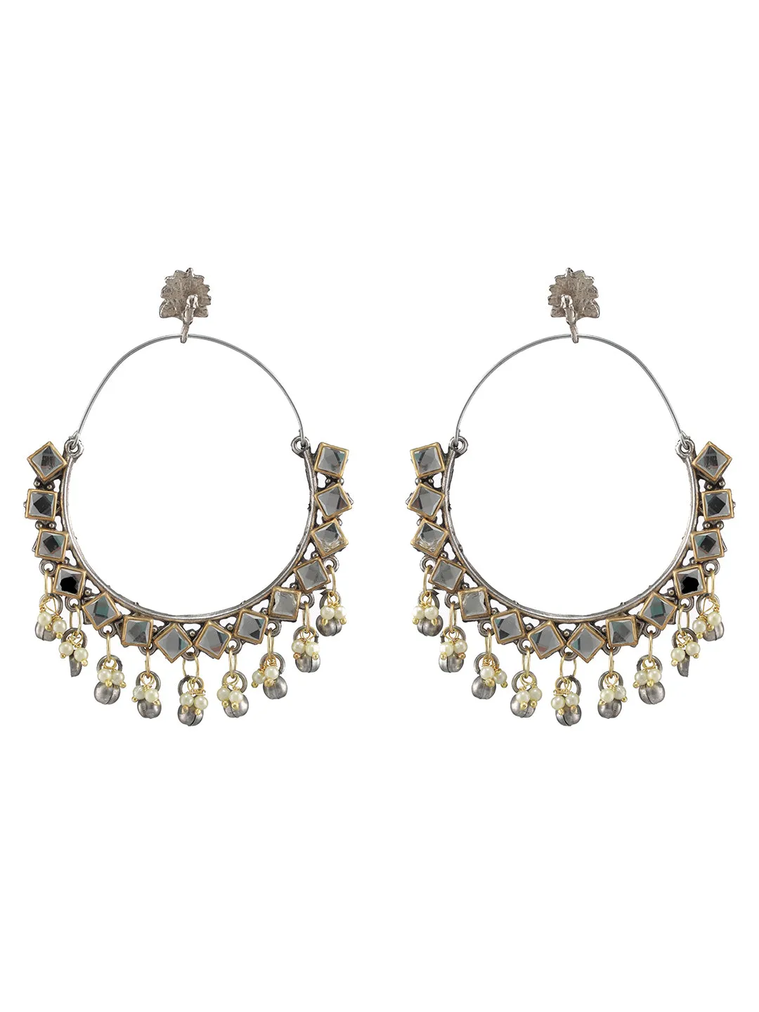 Gold-Plated Kundan Studded & Beaded Classic Hoop Earring