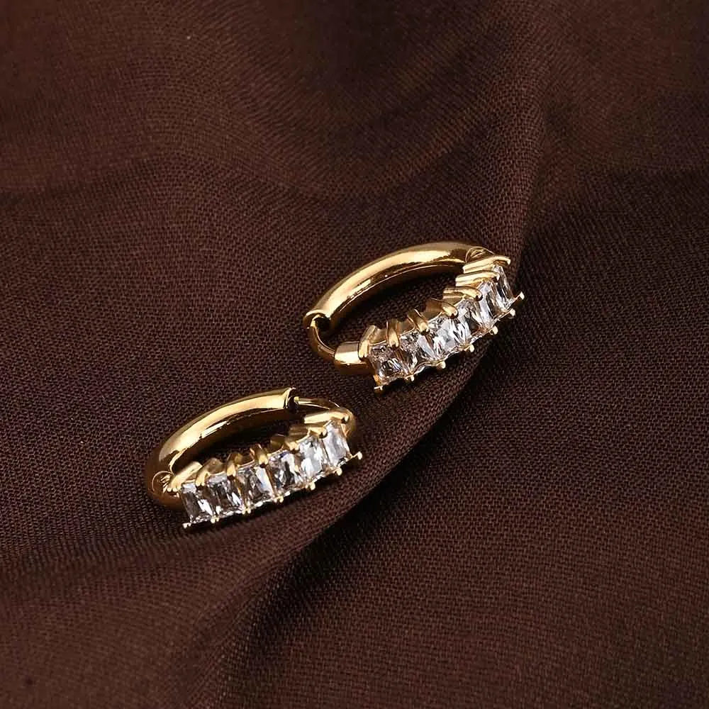 Gold Stone Studded Hoop Earrings