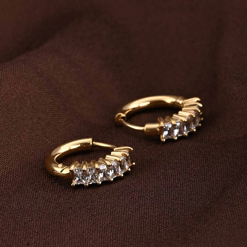 Gold Stone Studded Hoop Earrings