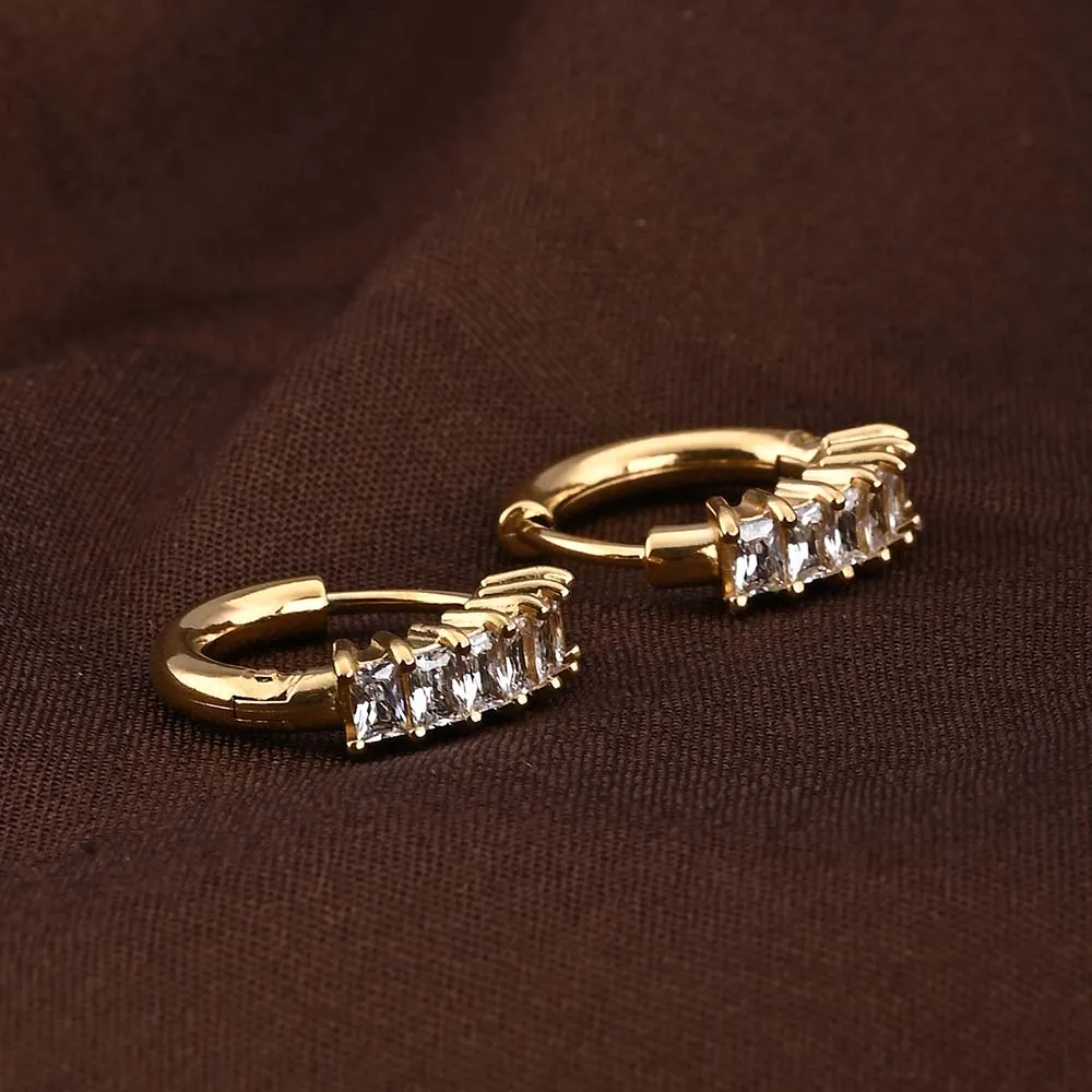 Gold Stone Studded Hoop Earrings