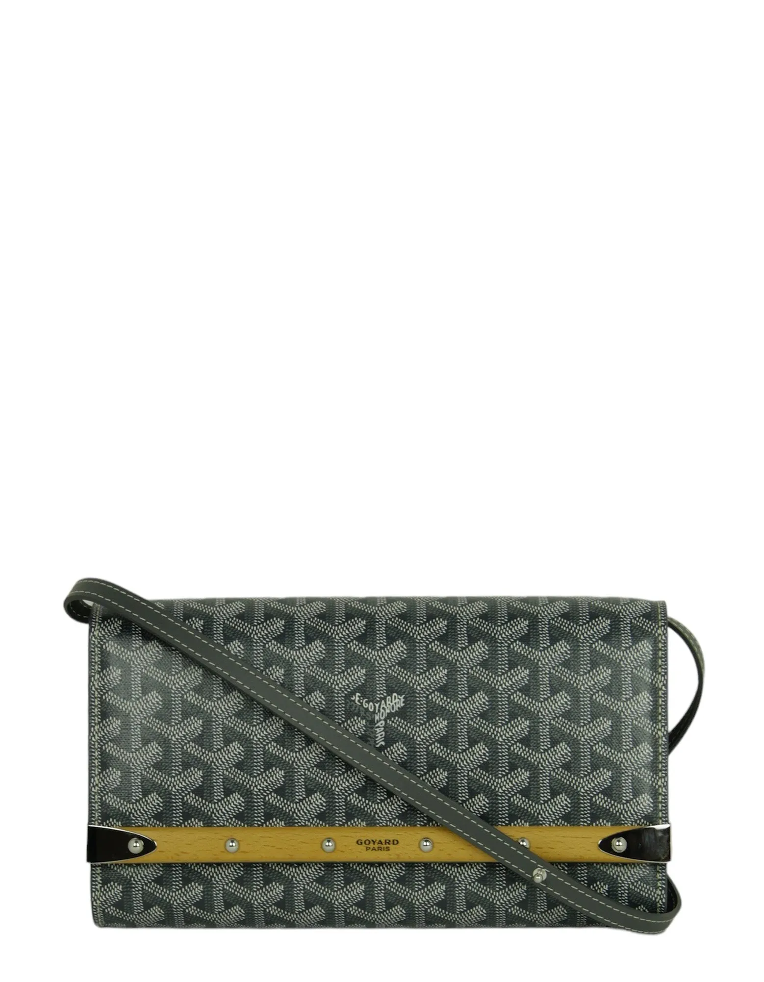 Goyard Grey Goyardine Monte Carlo Bois Clutch Bag w/ Strap