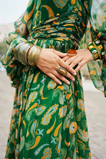 Green Paisley Cut-out Maxi Dress