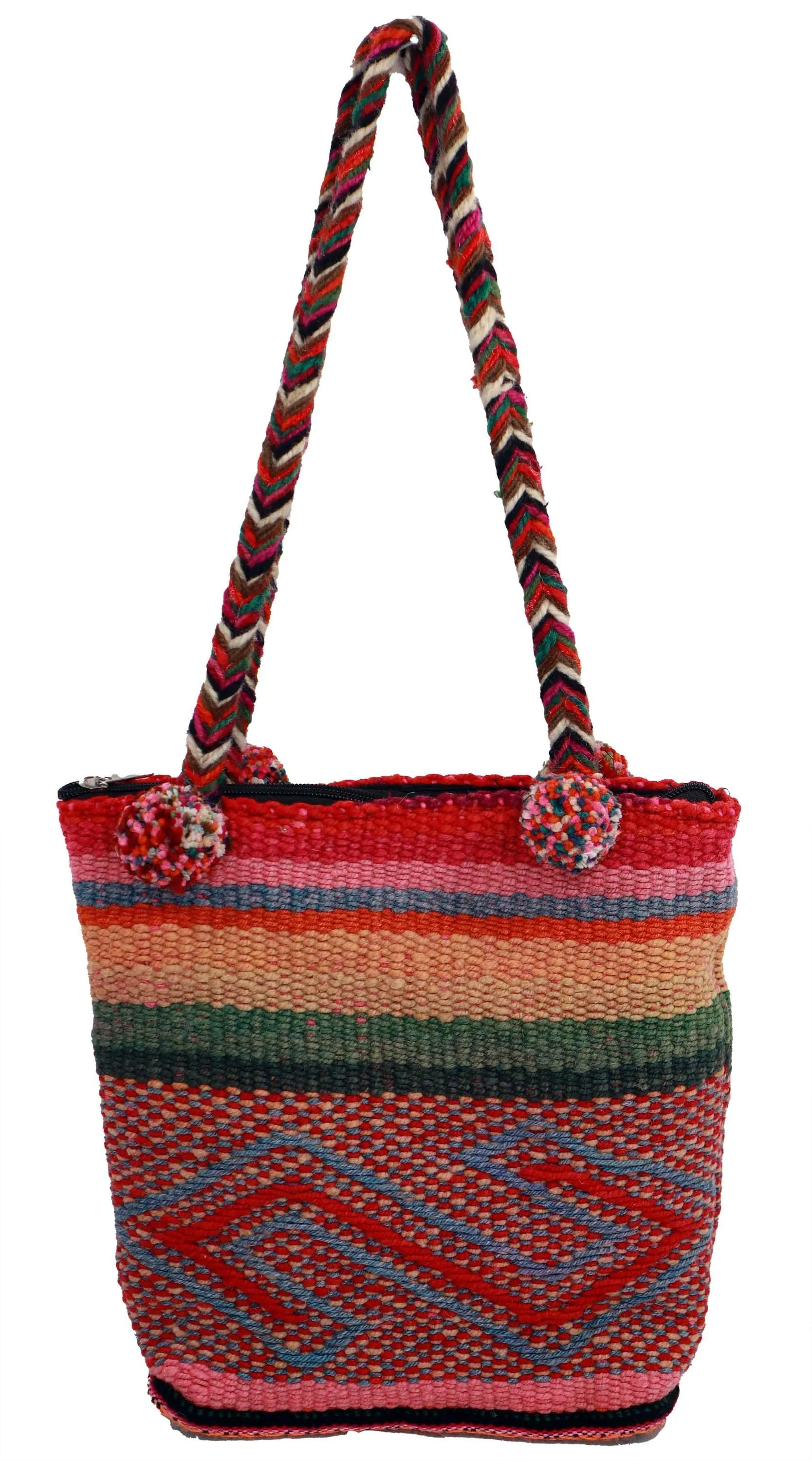 Hand Braided, Pom-Pom Shoulder Bag